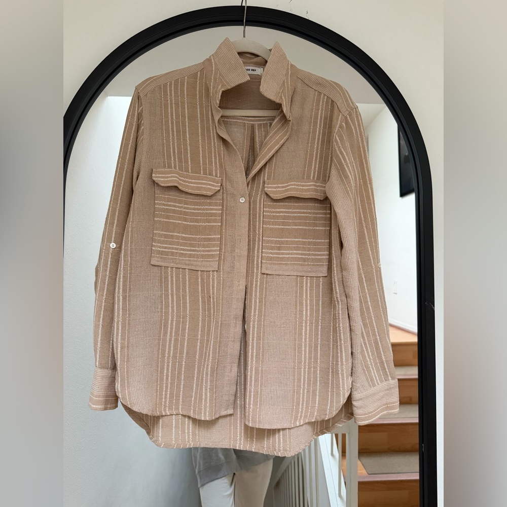 Mod Ref Beige Striped Utility Button Down